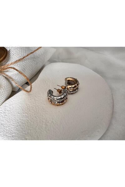 H&S AKSESUAR Zirkon taşlı Yarım halka küpe