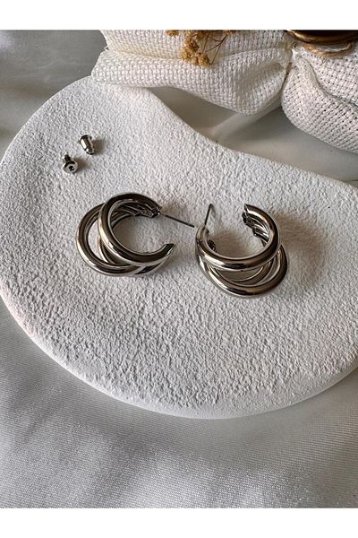 H&S AKSESUAR Triple look pipe model large hoop earrings