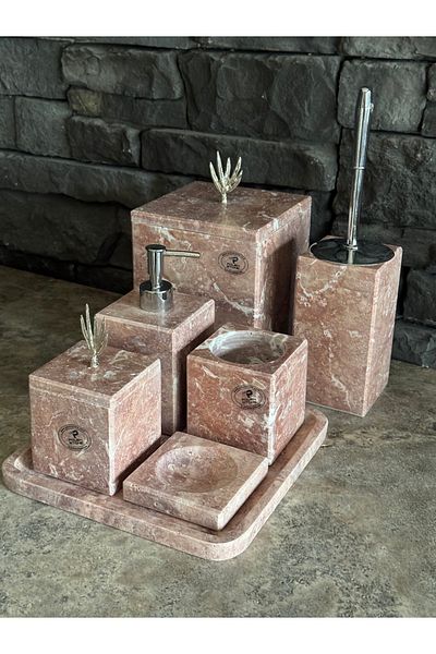 Polen Stone Natural Stone Red Travertine 7-Piece Square Model Bathroom Set