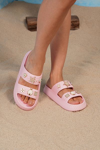 Beyond Papuci Eva de damă cu piatră roz cu accesorii 3cm Byndevçbt01