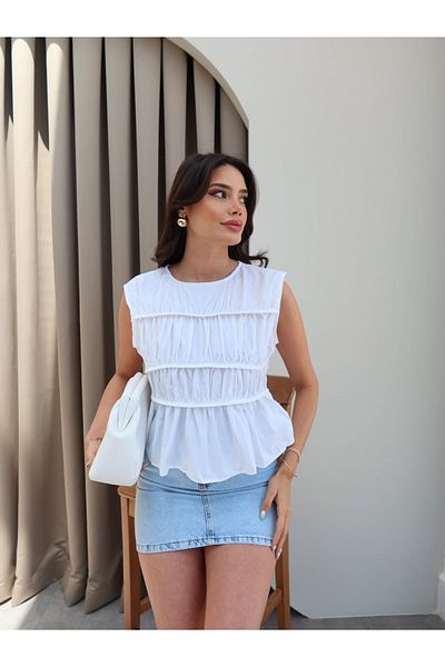 ESRAHELVACI White Gather Detail Blouse