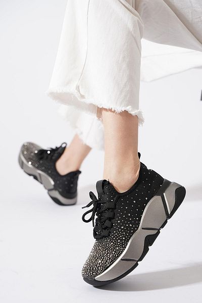Moda Pie Garte mesh stone women's sports shoes black platinum