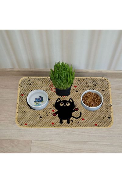 AKTUNÇ Cat Dog Food and Water Bowl - With Underpads and Scratching Features