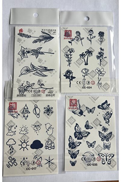 Airbrush Tattoo El Üstü 4 Adet Minimal 11x8 cm 3 Hafta Kalıcı Yarı Kalıcı Geçici Dövme