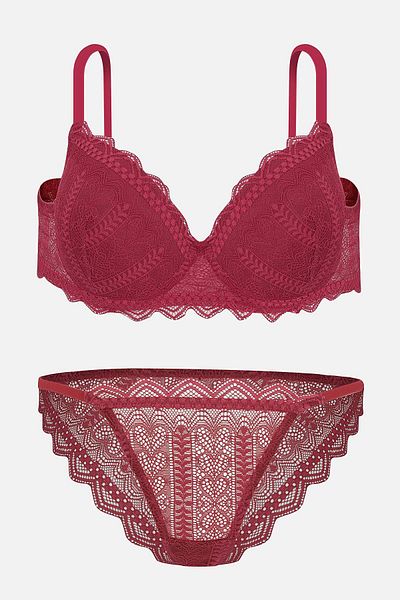 Wonna Aurora Lace Bra Panty Set - Unpadded Unfilled - 2720 - Cherry