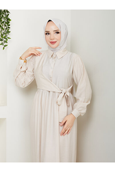 modapark.ist Γυναικείο φόρεμα με κορδόνια μπροστά με κουμπιά