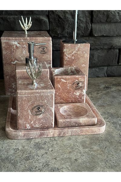 Polen Stone Natural Stone Red Travertine 7-Piece Square Model Bathroom Set