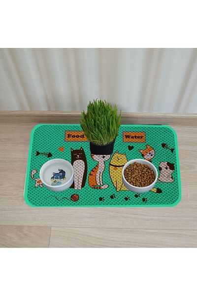 AKTUNÇ Cat Dog Food and Water Bowl - With Underpads and Scratching Features