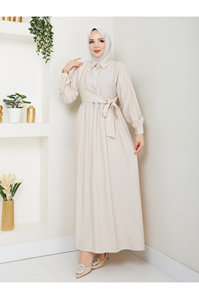 modapark.ist Γυναικείο φόρεμα με κορδόνια μπροστά με κουμπιά