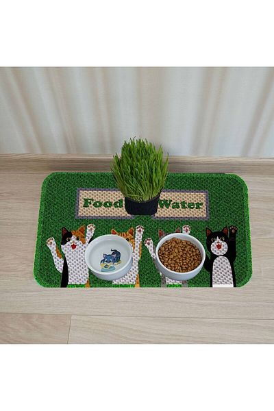 AKTUNÇ Cat Dog Food and Water Bowl - With Underpads and Scratching Features