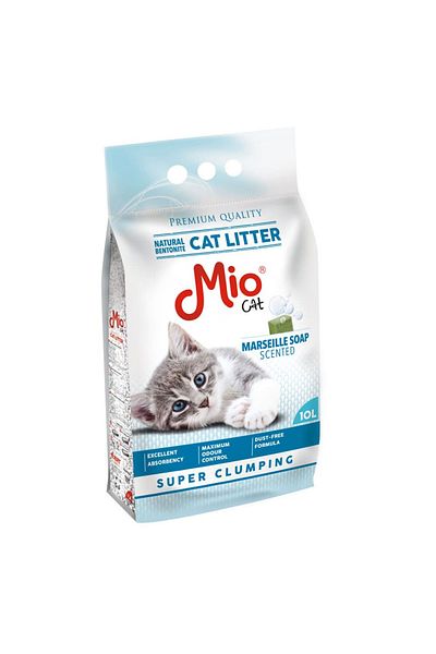 MİO Cat Litter❤️, Mio Cat, High Premium Bentonite, Marseille Soap Fragrance, makes large lumps 10l