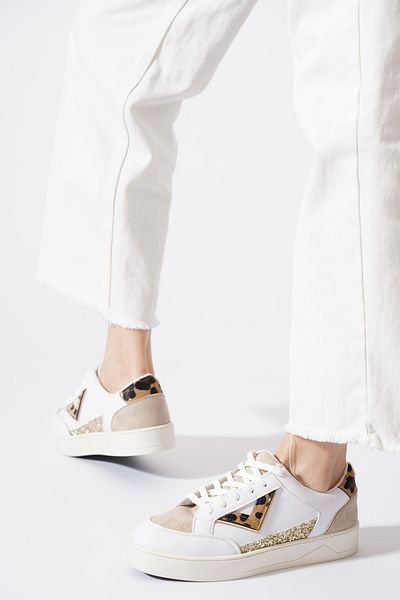Moda Pie Peno Flat Sole Colorful Women's Sports Shoes White - Leopard