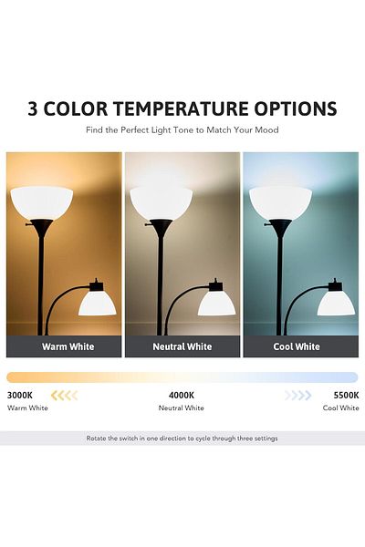 COOYA Floor lamp, adjustable reading lamp, 3-step rotary switch socket, living room, home essentials