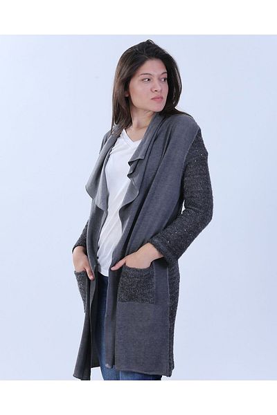 MARE BUTİK Special Design Sparkling Knitwear Cardigan-S/M - Gray