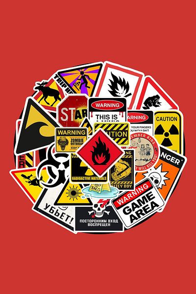 dadi ramba Warning Signs Sticker Pack -Bullet Journal - Agenda -Laptop Label Sticker