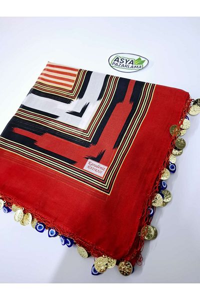 ASYA PAZARLAMA Black Sea Lira or Evil Eye Beaded or Cheesecloth or Cheesecloth or Scarf or Shawl or Scarf or Hair Bandana