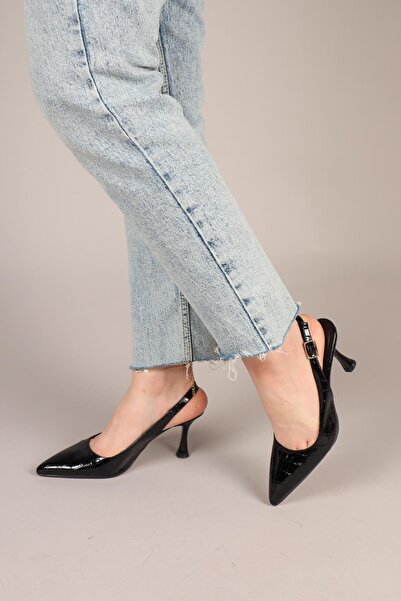 Birikon KASTOR Rugan Kroko Stiletto SİYAH