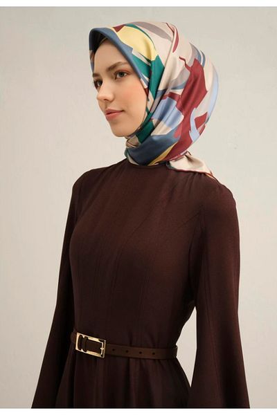 Armine Sura Silk Scarf 9328-50 Cream Mixed Pattern