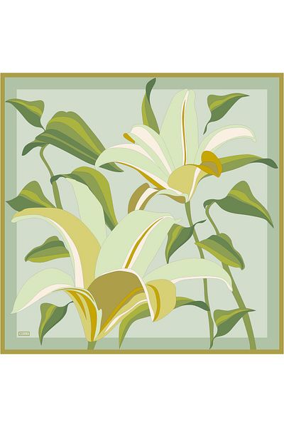 Belli Tivil Silk Scarf 4035-07 Green Mixed Pattern