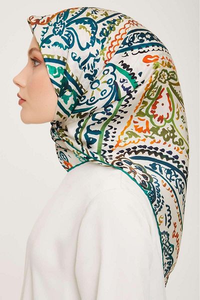 Armine Κρεμ πορτοκαλί μεικτό σχέδιο Sura Silk Scarf 9037-08