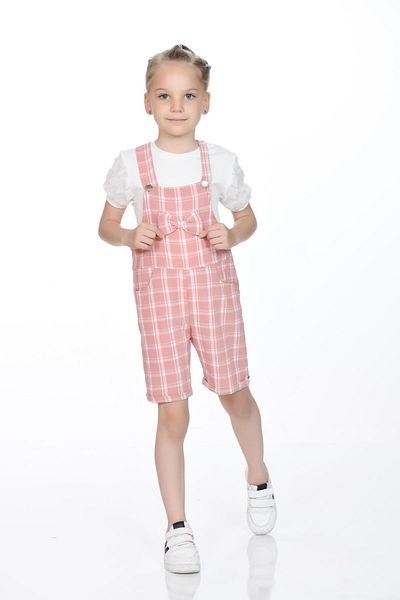 Kamex Girl's Plaid Patterned Strappy Jumpsuit