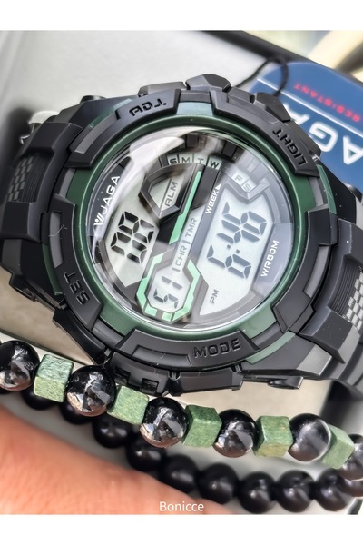 Jaga 50MM Havuz Deniz Kullanım,Işıklı,Takvimli,Kronometreli SİYAH Silikon Dijital SPOR Erkek Kol Saati