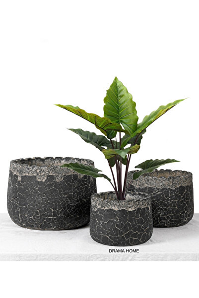 DRAMA HOME Plant and Tree Pot Set - Nature-Inspired Design with a Unique, Cracked Look