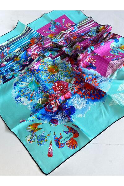 Cacharel Tivil Silk Scarf 42691 Water Green Mixed Pattern