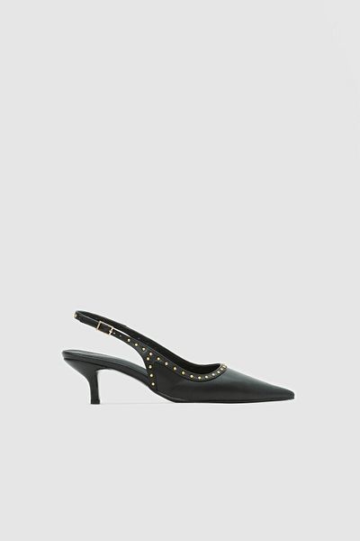 Seniorah Black Skin Studded Pointed Toe Women's Heeled Shoes