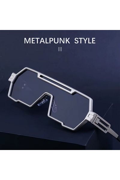 REDz Accessories Metal Punk Sunglasses, Retro, UV400 Protection, Grey Lenses, Metal Arms, Silver