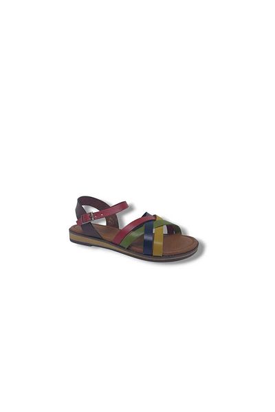 Zerhan Clavi 4011 Women's Red Genuine Leather Cross Strap Sandals Shoes