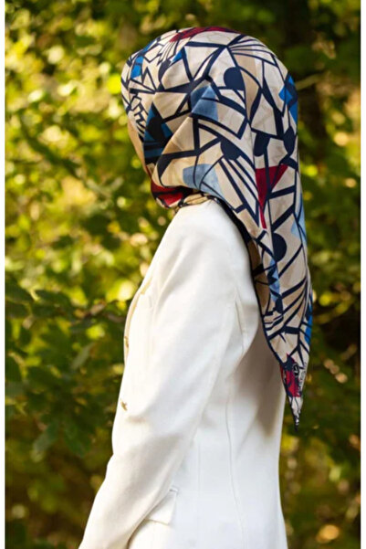 Vissona 100% نسيج قطني طويل بنمط قرص العسل باللون الأزرق - الأحمر وشاح بحجم 9...