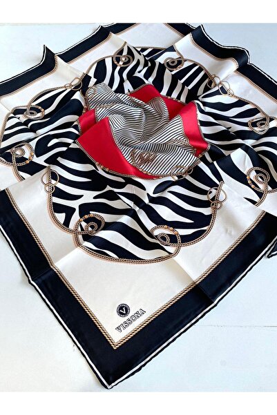 Vissona Γυναικείο μεταξωτό φουλάρι Twill Μαύρο Κόκκινο