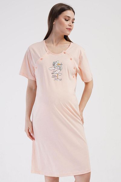 VİENETTA Women's Short Sleeve Maternity Salmon Nightgown C5T3N1O014