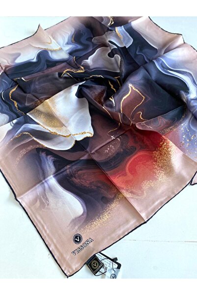 Vissona Μεταξωτό Φουλάρι Tivil IST 50505- 5 Δαμασκηνί - Μαύρο Σχέδιο Μπατίκ