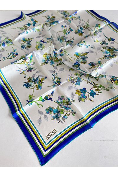 Armine Sura Silk Scarf 9316-02 White Mixed Pattern