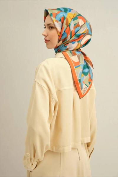 Armine Sura Ipek Eşarp 9329-84 Turuncu Karışık Desen