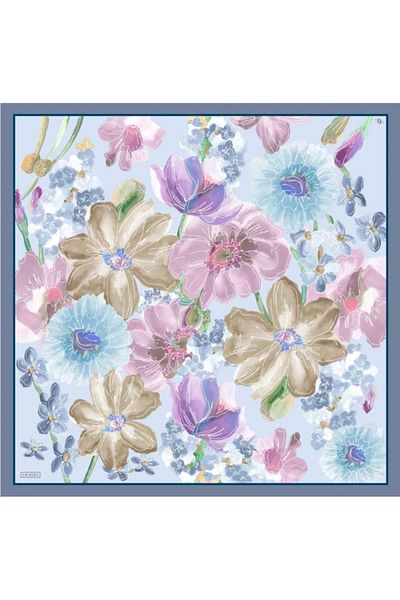 Armine Tivil Silk Scarf 9318-31 Blue Mixed Pattern