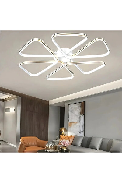 Elektroyou Oslo Beyaz Modern Gold Çizgili Plafonyer Ultra Power Beyaz Ledli Avize