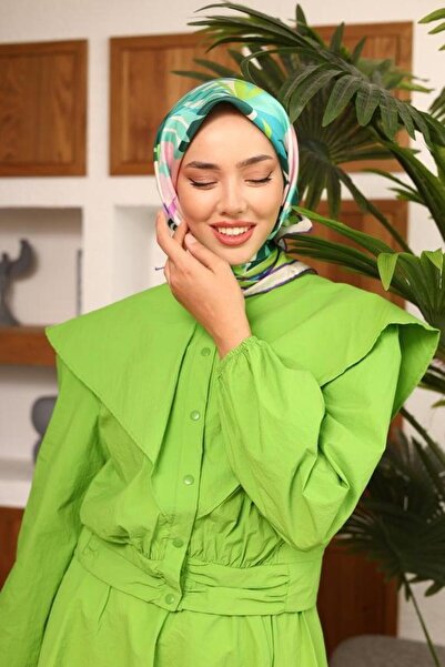 Silk Home Μέντα Πράσινο- Μοτίβο με φύλλα σε σκόνη Μεταξωτό Φουλάρι Tivil 1140...