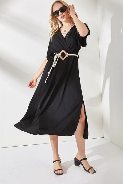 İKLİM LİFE Belted Double Breasted Collar Dress