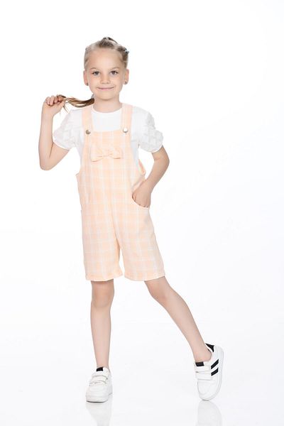 Kamex Girl's Plaid Patterned Strappy Jumpsuit