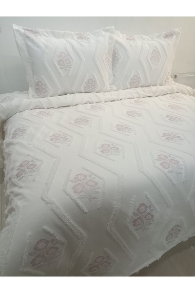 ESTİMA Aslan Tekstil Bahar Çiçekli Çift Kişilik Ponponlu Yatak Örtüsü 250x260 2 Yastık 50x80