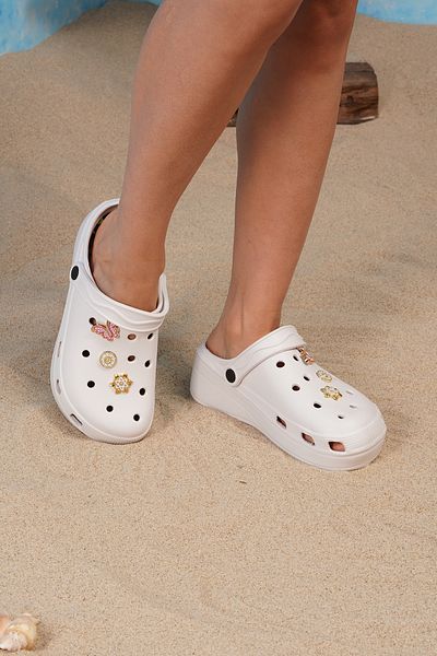 Beyond Women's White Crs Stone High Sole Slippers 3.5cm Byndcrs02