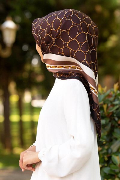 Vissona Γυναικείο Twill Μεταξωτό Κασκόλ Καφέ Μπεζ