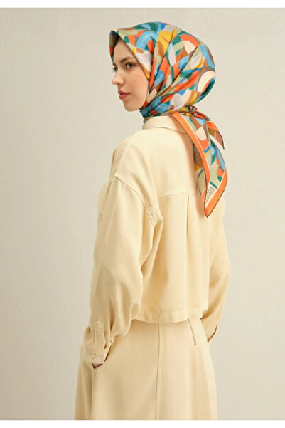 Armine Sura Ipek Eşarp 9329-84 Turuncu Karışık Desen