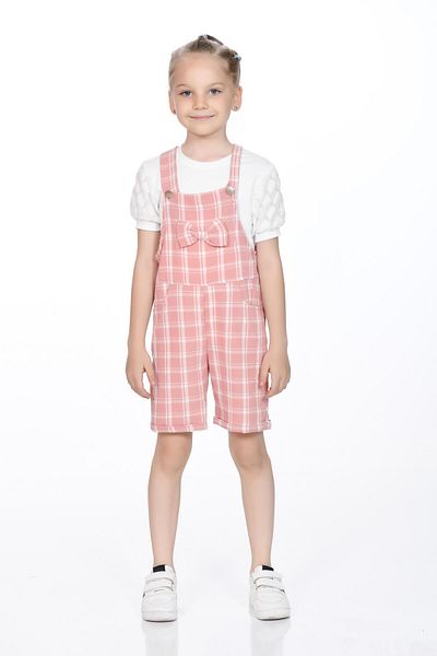 Kamex Girl's Plaid Patterned Strappy Jumpsuit