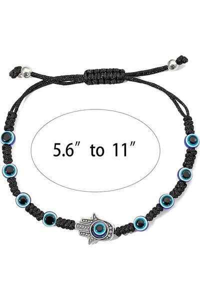 Generic Black Evil Eye & Hamsa Hand Charm Bracelet – Adjustable Handmade Cord for Protection & Luck