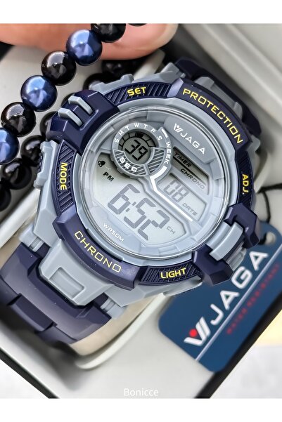 Jaga Su Geçirmez,kronometreli,havuzdeniz Kullanımına Uygun,lacivert Spor Dijital Erkek Kolsaati+bileklik