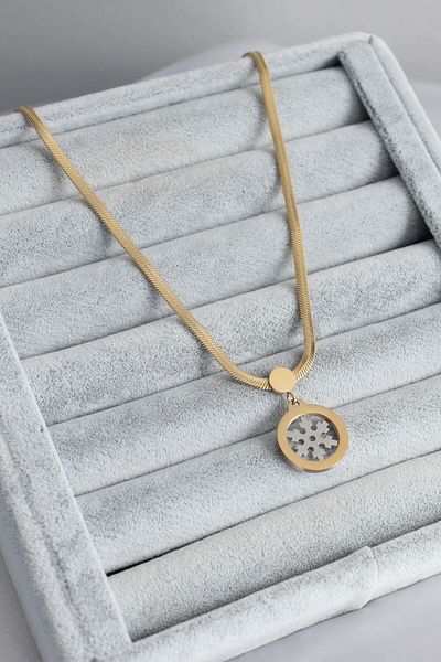 Skygo 316L Steel Gold Color Italian Chain Model Silver Snowflake Figure Women's Necklace - TJ-BKO7674